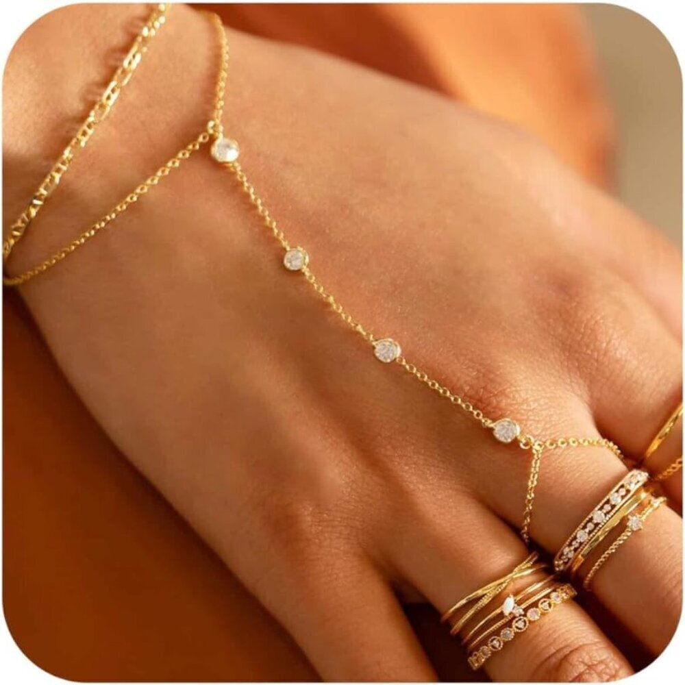 Hand Chain Bracelet Gold Plated Dainty Jewelry for Women Trendy Accessory